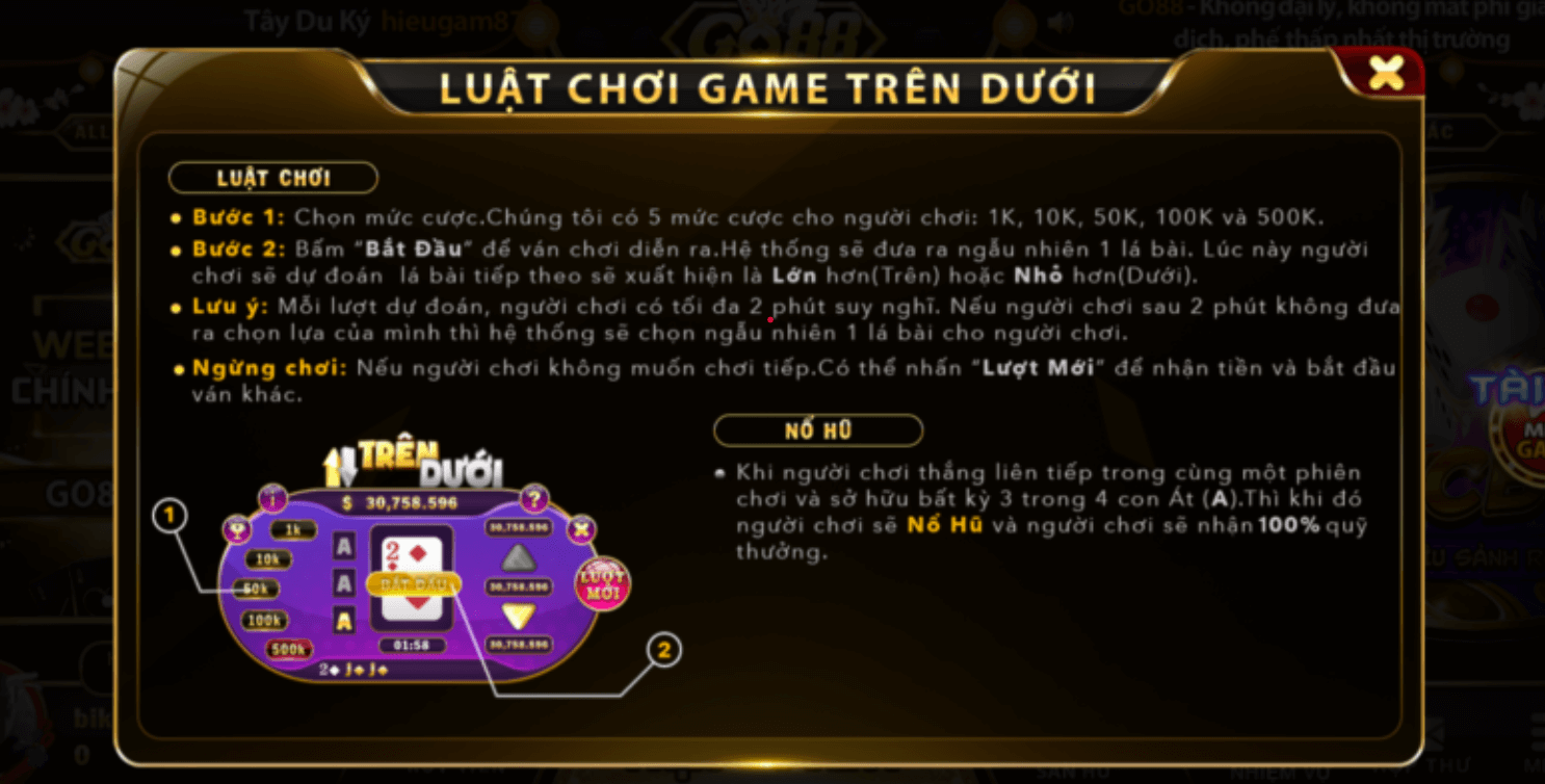 Hướng dẫn chơi trên dưới Go88